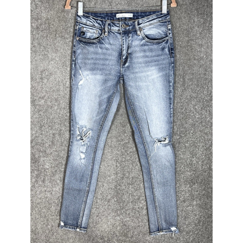 KanCan Vintage High Rise Medium Tint Boyfriend Jeans Women Sz 24 Blue Distressed